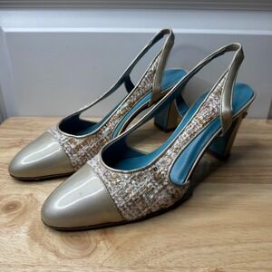 Valentina Rangoni Firenze Nicco Slingback Pump Tweed Toe Cap Sz 8.5 US